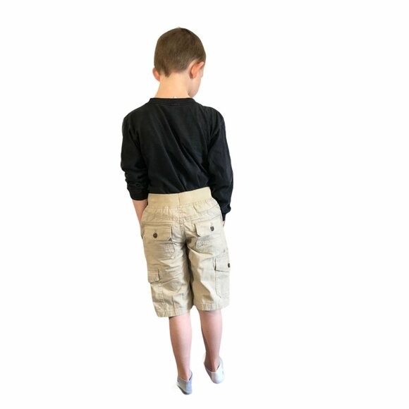 NWT Boys Cargo Shorts Pull On Pockets Bermuda Beige Tan Drawstring XS 4 5 Summer - Picture 7 of 9